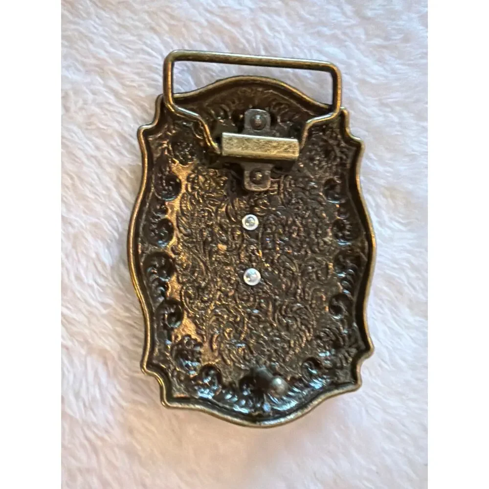 Western Longhorn Steer Skull Belt Buckle Faux Turquoise Antique Brass 3.8